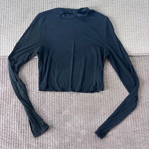 Black Cropped Mock Neck Long Sleeve Top – Size S